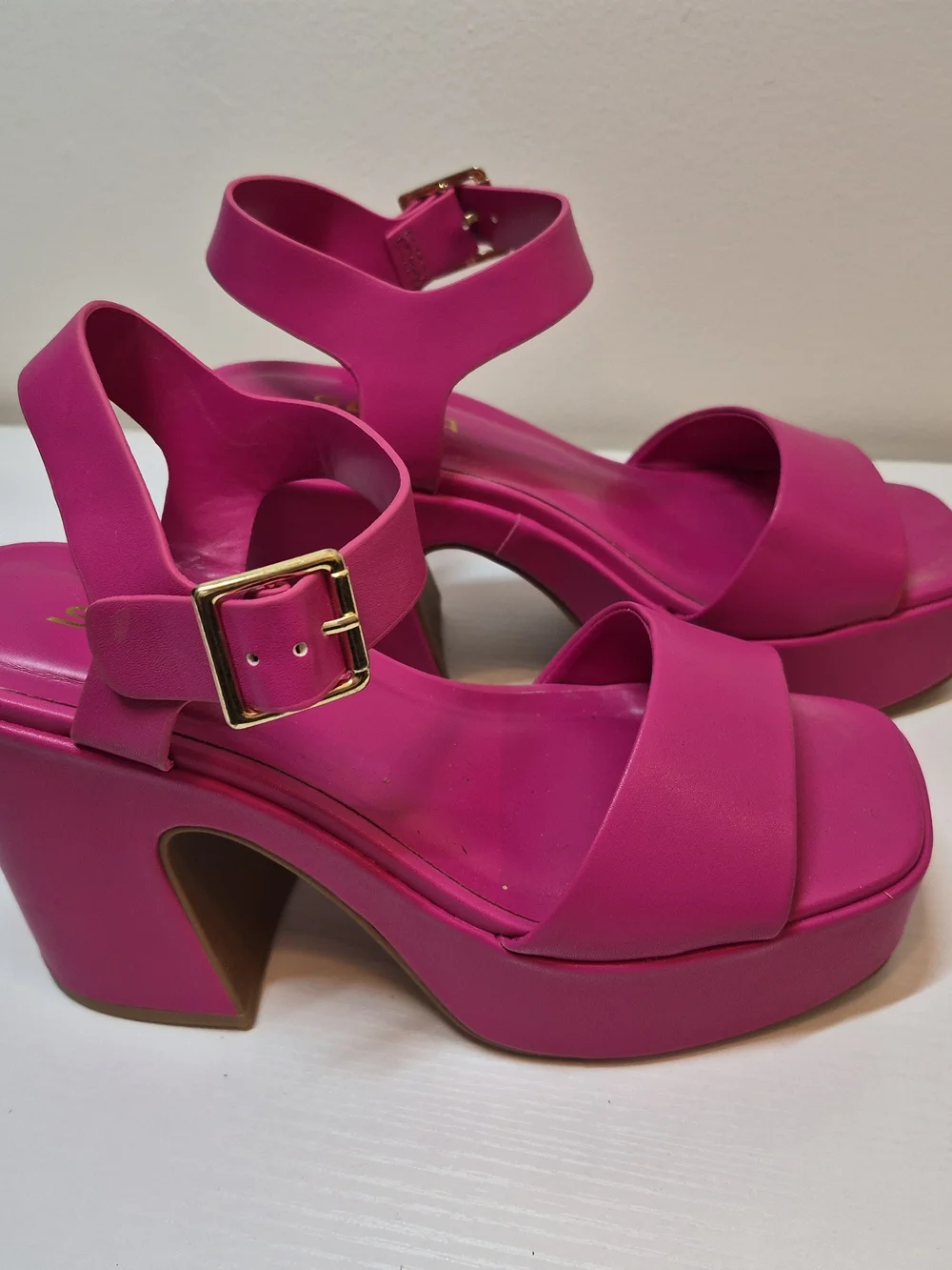 Soda Hot Pink Chunky Platform Sandals with Gold Buckle